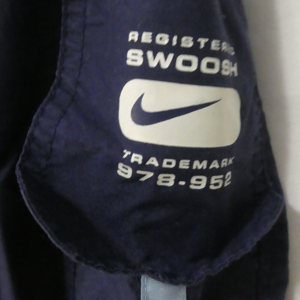 NIKE Registered Swoosh Mesh Lined Navy Pants W Stripes 10 inch waist measured - Picture 2 of 16